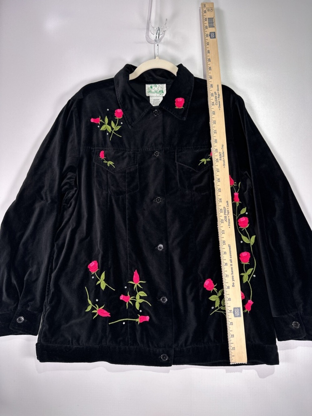 Quacker Factory Shacket Rose Embroidered Rhinestone Velvet Black Medium - Picture 11 of 12